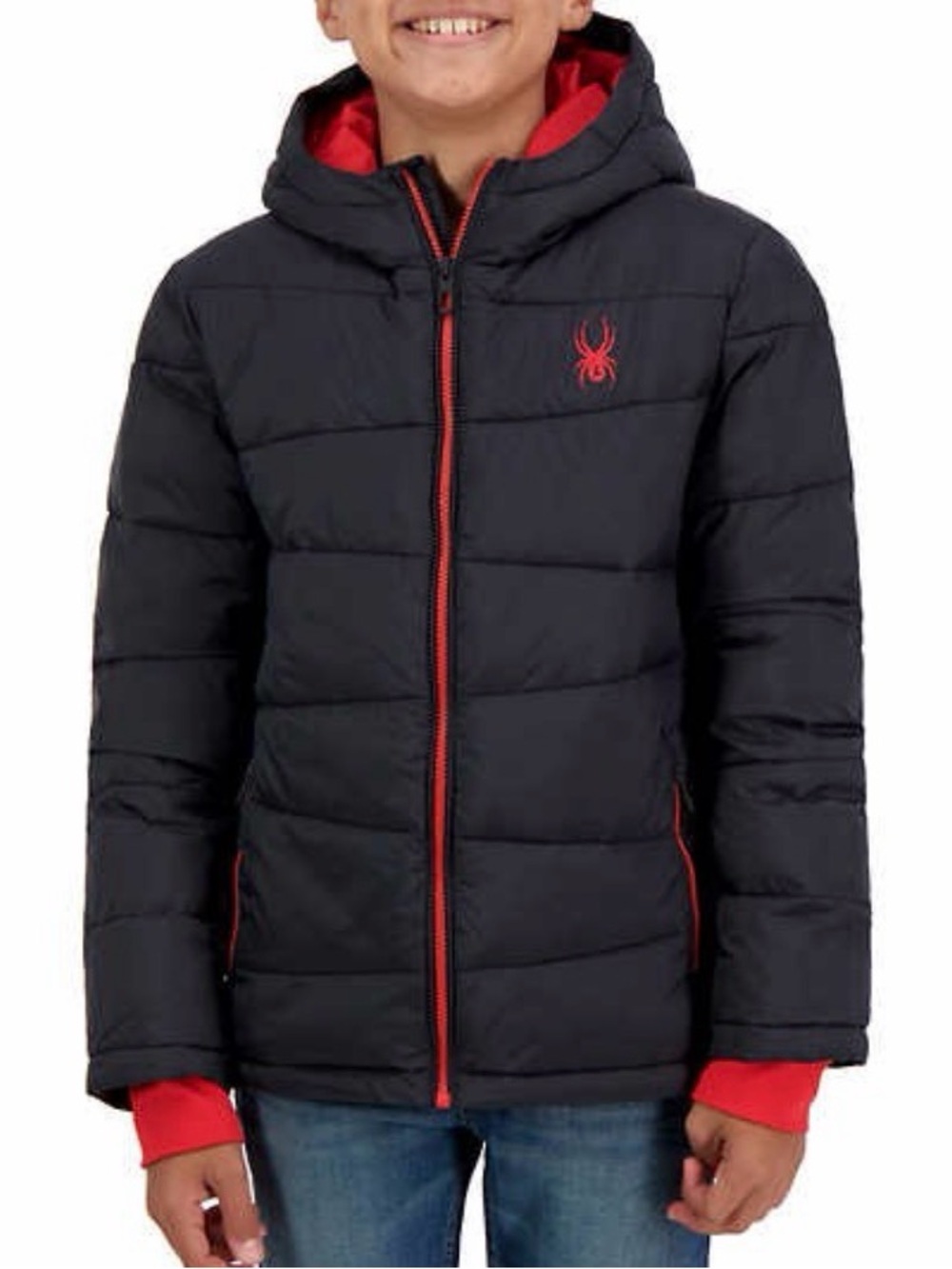 Spyder Nexus Black Puffer Jacket with Red Accents 7/8